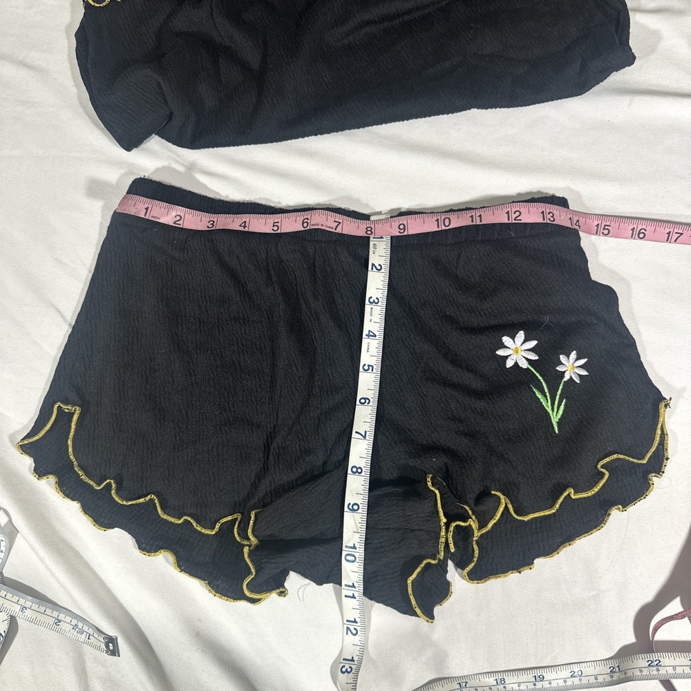 NEW $68 Emerson Road [ Small ] 2 Piece Set Daisy Pajamas Tee + Shorts Black 7069 - Picture 3 of 14